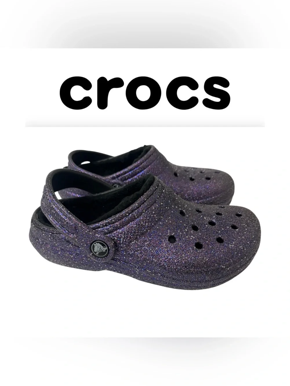 CROCS - Kids Girls Size 1 (J1) Sparkling Purple with Fuzzy Lining